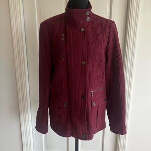 W by Worth Burgundy Utility Jacket Stand-up Collar Hip Length